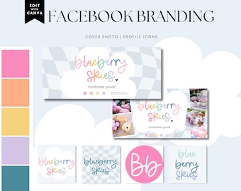 Rainbow Facebook Cover Canva Template, Checkered Colorful Facebook Branding - Lumi