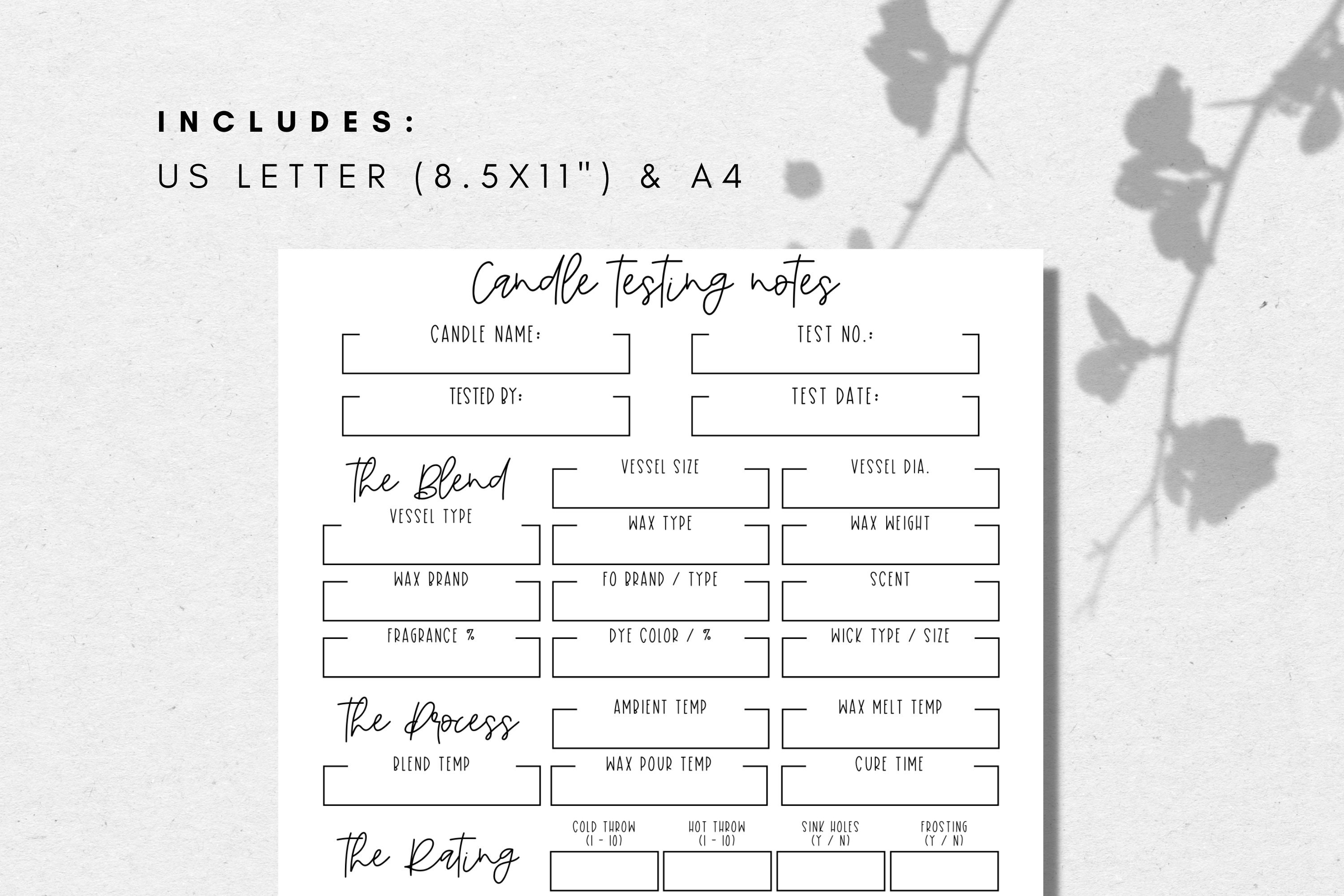 Candle Testing Sheet, Printable Candle Burn Test Sheet, Candle Test ...