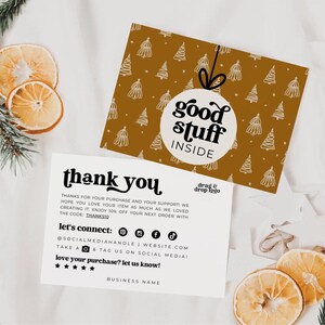 Retro Boho Christmas Business Thank You Card Template Canva Holiday Printable Thanks For Your Purchase Seasonal Xmas Business Package Insert