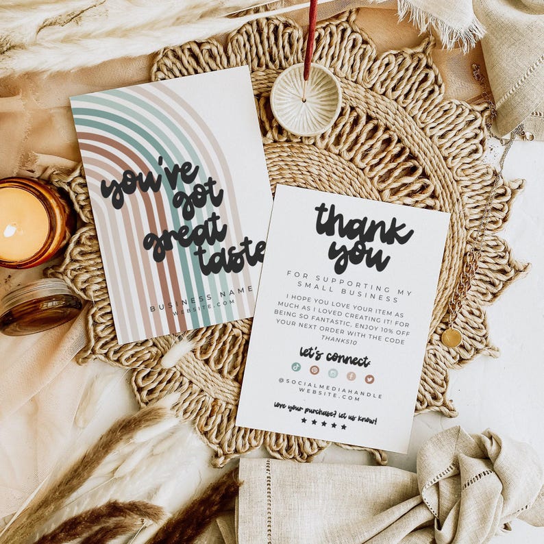 Retro Thank You Card Template, Small Business Editable Boho Thank You ...
