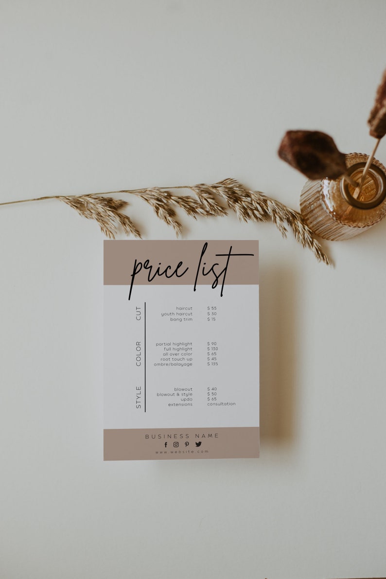 DIY Printable Price List Template Editable Price Sheet | Etsy
