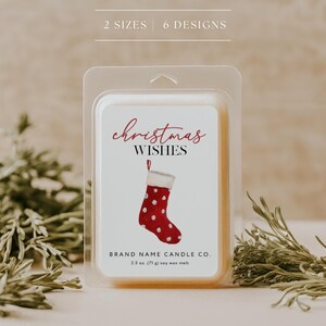 Christmas Wax Melt Label Canva Template, Editable Holiday Label Design, Wax Tart Clamshell Label Christmas Tree Stocking Peppermint Label