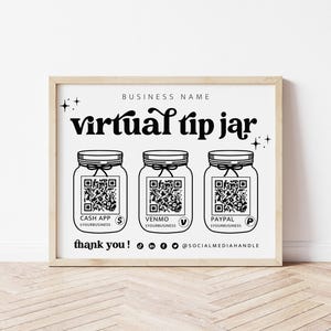 Printable Virtual Tip Jar Venmo Cashapp Payment Sign QR Code Canva Template, Editable Tips Accepted Sign, Instant Download - Dani