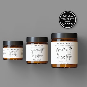 Modern Cosmetic Jar Label Template, Body Butter Editable Label, Body Product Label, DIY Wrap Around Jar Label, Product Packaging - Skye