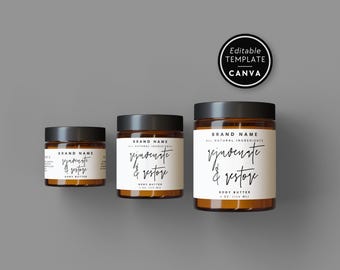 Modern Cosmetic Jar Label Template, Body Butter Editable Label, Body Product Label, DIY Wrap Around Jar Label, Product Packaging - Skye