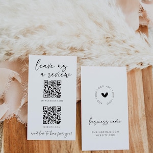 QR Code Leave Us A Review Us Business Card Canva Template, DIY Google Facebook Scannable Business Thank You Card 2x3.5" Like & Connect -Vera
