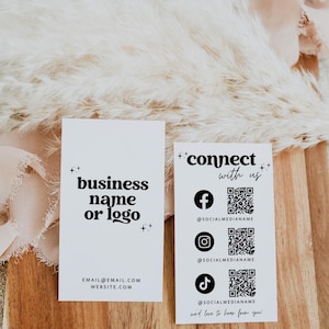 Retro Social Media Connect with Us Business Card Canva Template, QR Code, DIY Business Thank You Card 2x3.5" Like & Connect - Dani