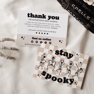 Retro Halloween Business Thank You Card Template, Editable Small Business Thank You Template, Checkered Thank You Customer Order Insert Card image 1