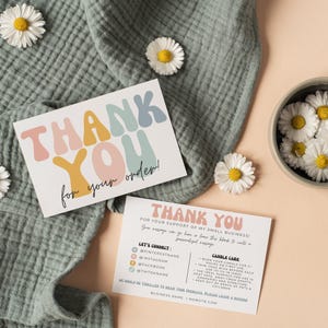 Rainbow Candle Care Instructions, Retro Business Thank You, Candle Safety Card, Candle Business Package Insert, Editable Care Card - Amy