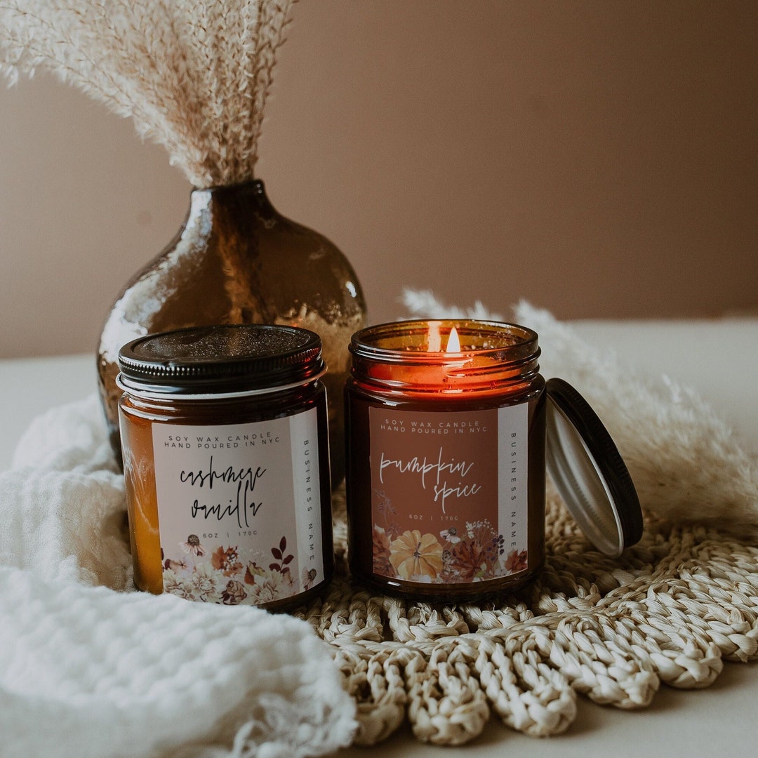 Fall Candle Label Template, Editable Candle Labels, Autumn Leaves