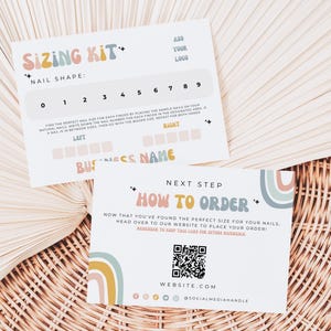 Retro False Nails Sizing Kit Card Canva Template, Editable Artificial Nails Sizing Chart, Printable Press On Nail Sizing Guide Card - Amy