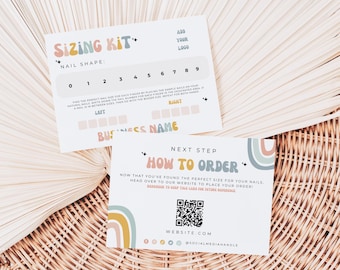 Retro False Nails Sizing Kit Card Canva Template, Editable Artificial Nails Sizing Chart, Printable Press On Nail Sizing Guide Card - Amy