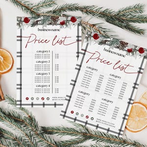 Rustic Price List Canva Template, Printable Holiday Price Menu, Editable Pricing Sheet, Price Guide, Instant Download, Christmas Price Sheet