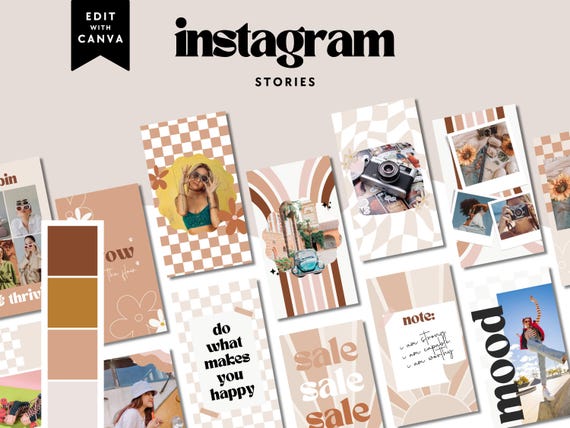Groovy Retro Instagram Story Templates Canva, IG Stories, Instagram Branding, Social Media Templates, Editable Story Templates - Pixie