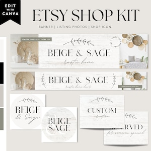 Farmhouse Etsy Shop Kit Template Canva, Etsy Banner, Etsy Store Branding, Editable Etsy Store Banner, Rustic Etsy Branding Banner