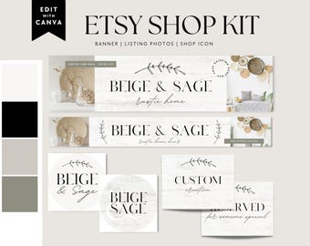 Farmhouse Etsy Shop Kit Template Canva, Etsy Banner, Etsy Store Branding, Editable Etsy Store Banner, Rustic Etsy Branding Banner