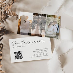 Plantilla de tarjeta de presentación con foto (código QR), descarga instantánea, plantilla de tarjeta de presentación imprimible, tarjeta de presentación DIY, escanear, plantilla de Canva - Casey