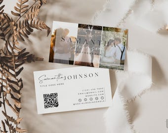 Photo Business Card Template QR Code, Instant Download, Printable Business Card Template, DIY Calling Card, Scan Me, Canva Template - Casey