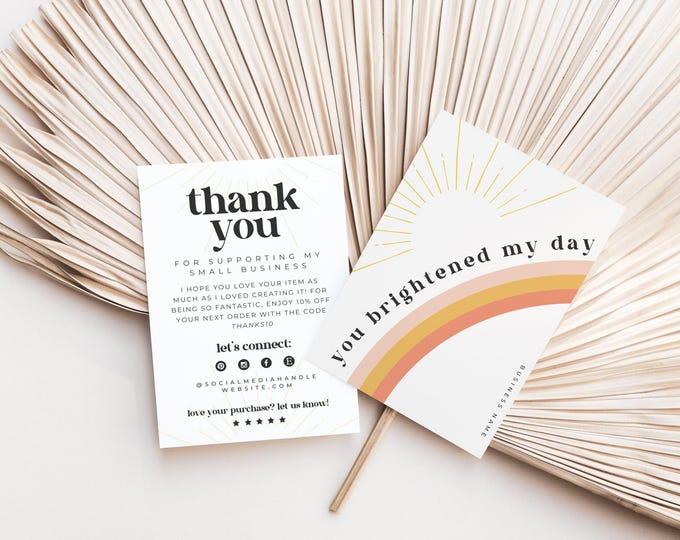 Retro Thank You Card Template, Editable Sun Business Thank You Card ...