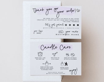 Candle Care Card Template with Icons, Candle Instructions Card, Editable Thank You Card, Candle Business Package Insert Card Canva Template