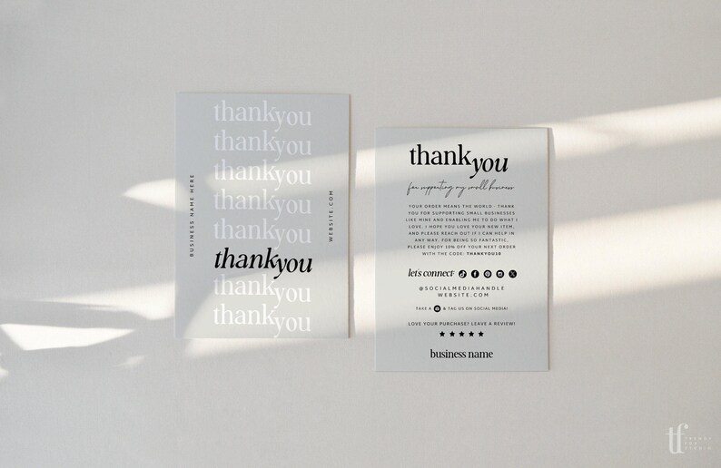 Editable Business Thank You Card Canva Template, Modern Printable ...