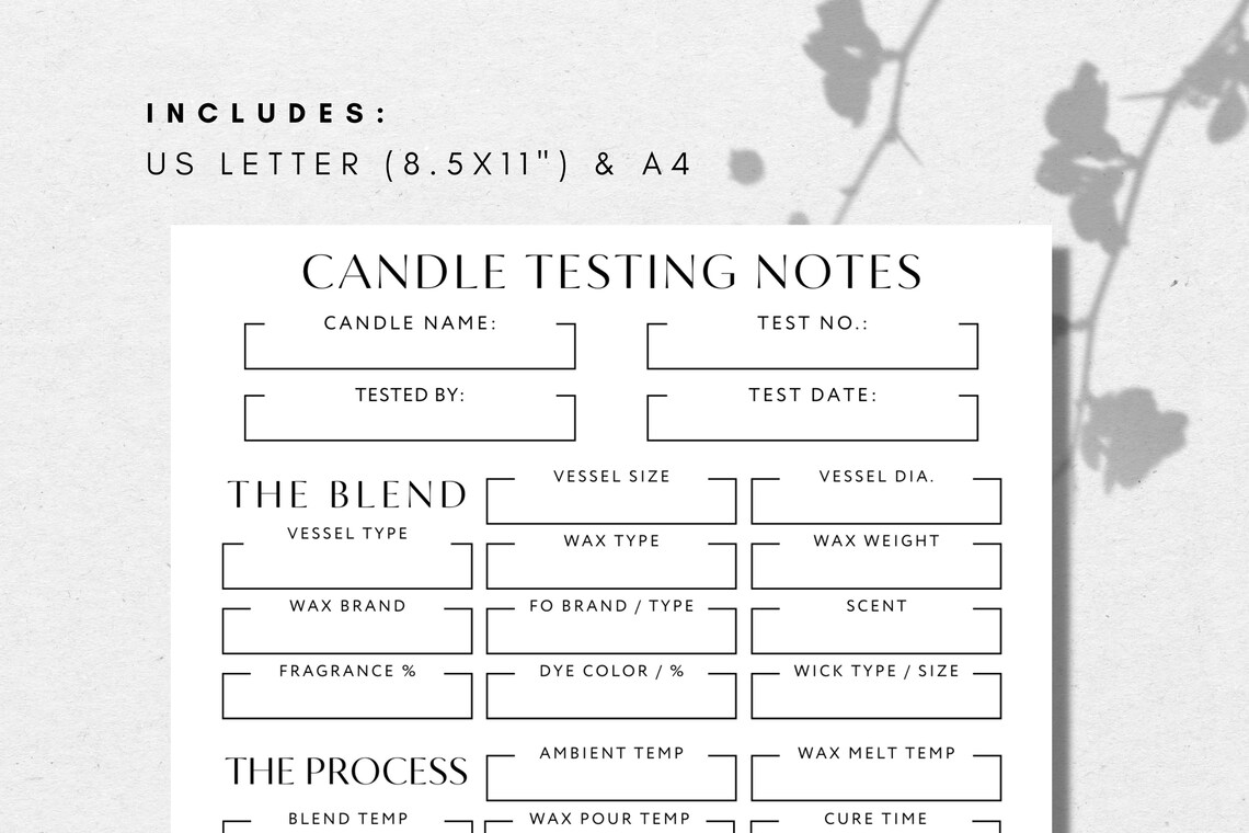 Candle Testing Sheet Printable Candle Burn Test Sheet Candle Etsy
