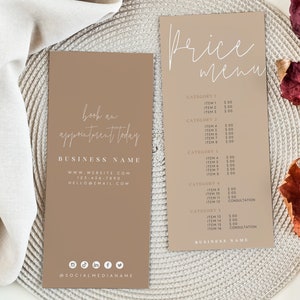 Boho Price List Canva Template, Printable Pricing Menu, Editable Pricing Sheet, Price Guide, Instant Download, Rack Card Price List - Cailin
