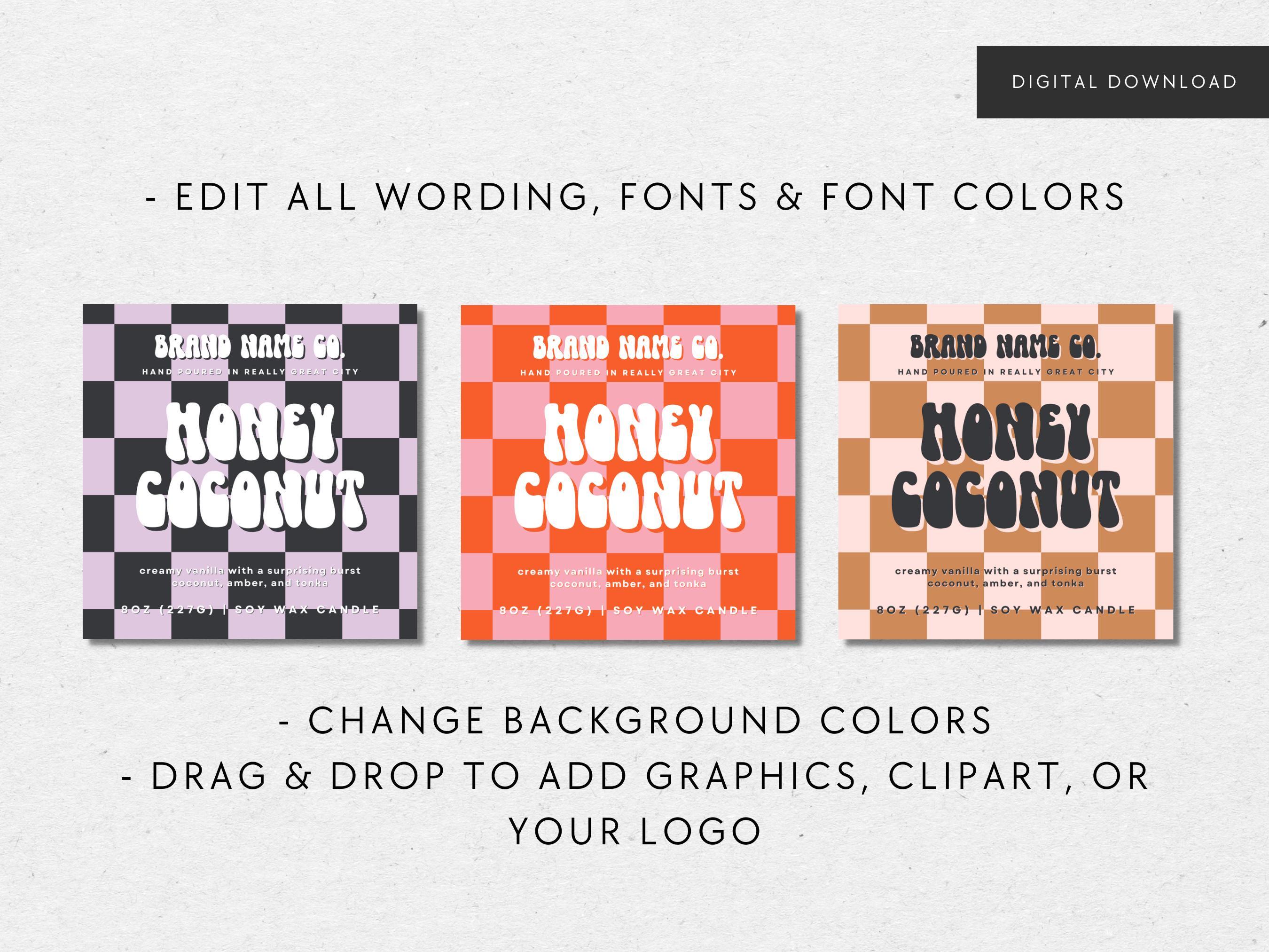 Retro Checkered Candle Label Canva Template, Editable Colorful Bold ...