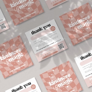 Retro Business Thank You Card Canva Template, Editable Checkered Retro Customer Thank You Business Packaging Card Printable QR Code - Pixie