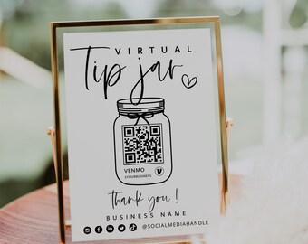 Printable Virtual Tip Jar Venmo Payment Sign QR Code Sign Template, Editable Tips Accepted Sign Canva Template, Instant Download - Gwen