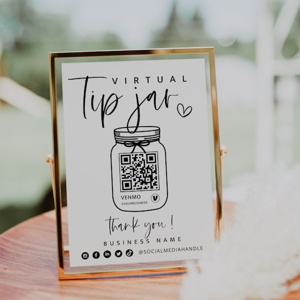 Printable Virtual Tip Jar Venmo Payment Sign QR Code Sign Template, Editable Tips Accepted Sign Canva Template, Instant Download - Gwen