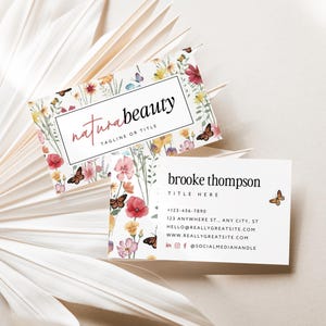 Boho Business Card Canva Template, Editable Floral Printable Business Card, DIY Feminine Wildflower Business Card Printable Butterfly - Roe