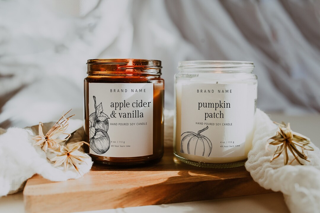 Fall Candle Label Canva Template, Editable Candle Labels, Autumn Candle