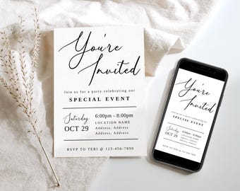 Modern Business Invitation Canva Template, Grand Opening Invitation, Digital You&#39;re Invited, IG Story Invite Template, Text Invitation - Elm