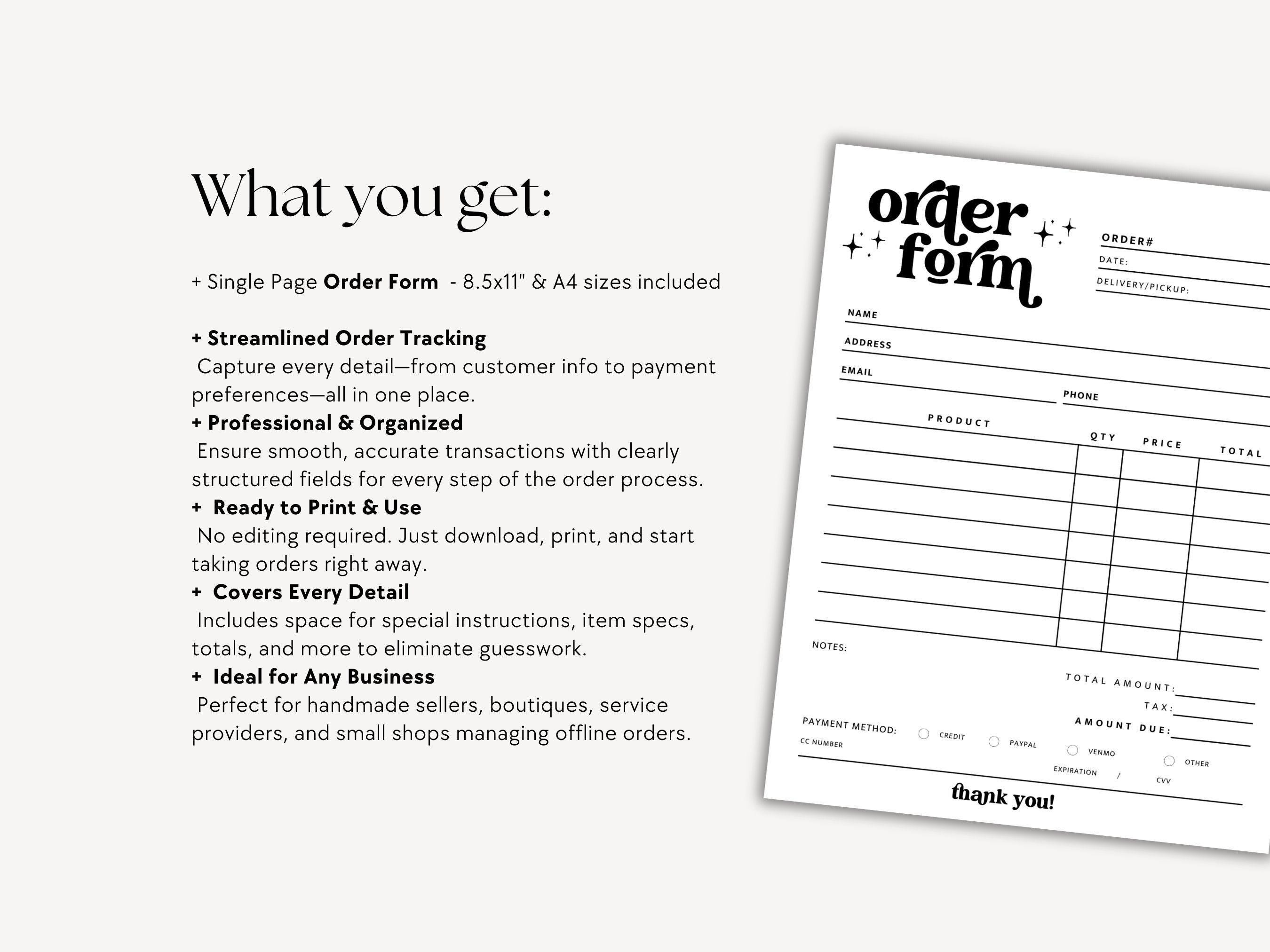 Small Method Reprint Order Form Instant Download Order Form, Retro Small Business Forms, Printable ...