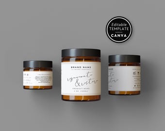Modern Cosmetic Jar Label Template, Body Butter Editable Label, Body Product Label, DIY Wrap Around Jar Label, Product Packaging - Andi