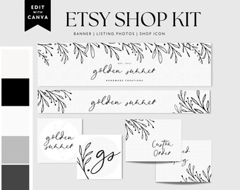Kit para Loja Etsy com Tema Floral, Modelo de Banner com Galhos para Etsy, Identidade Visual para Loja Etsy, Banner Editável para Loja Etsy, Modelo de Ícone para Loja Etsy no Canva - Harper