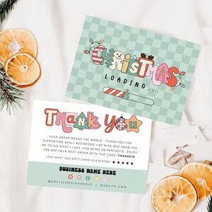 Cute Holiday Business Thank You Card Canva Template, Printable Christmas Thanks For Your Purchase Card, Package Insert Groovy Christmas Bryn