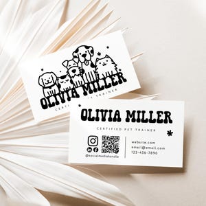 Pet Business Card Template QR Code Canva Dog Walking Printable Business Card Pet Sitting Pet Boarding, Dog Trainer Animal Business Branding