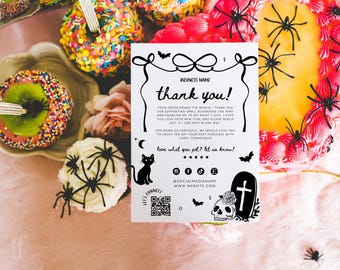 Coquette Halloween Thank You Card Canva Template, Gingham Cozy Packaging
