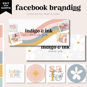 Rainbow Facebook Cover Template, Facebook Banner, Facebook Icon, Facebook Business Cover Image, DIY Facebook Template, Canva Template - Dani
