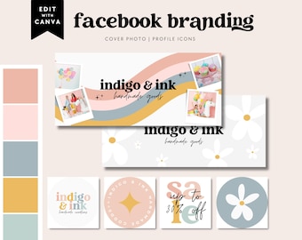 Rainbow Facebook Cover Template, Facebook Banner, Facebook Icon, Facebook Business Cover Image, DIY Facebook Template, Canva Template - Dani