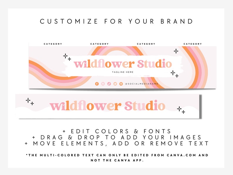 Rainbow Etsy Shop Template Kit Canva, Pastel Etsy Banner, Retro Daisy Shop Branding, Etsy Store Logo Banner, DIY Etsy Store Branding Lark image 4