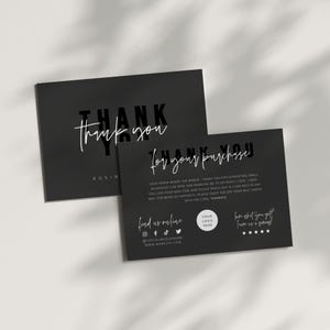 EDITABLE Black Luxury Business Thank You Card Template, Customer Package Insert Card, Elegant Card Template - Skye