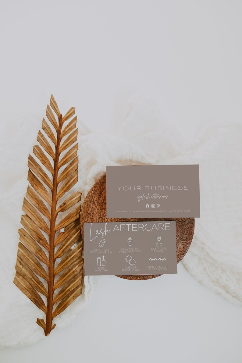 Szablon karty Boho Lash Aftercare, wizytówka Lash, edytowalna karta do przedłużania rzęs, szablon małej karty do pielęgnacji dla firm, karta do pielęgnacji rzęs - Mae zdjęcie 4