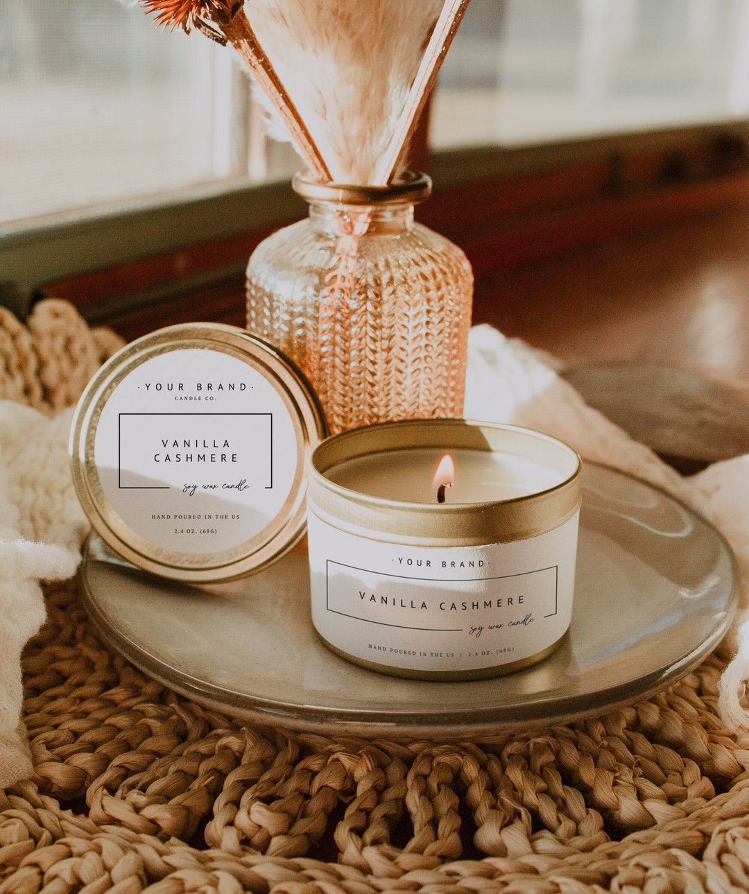 Minimal Thin Candle Label Template, Editable Candle Label, Modern Label