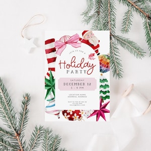 Company Christmas Party Invitation Canva Template, Business Holiday You're Invited, Editable Employee Appreciation Invite, Kitsch Christmas