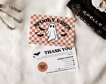 Retro Halloween Business Thank You Card Template, Editable Small Business Thank You Template, Ghost Thank You Order Insert Card, DIY Canva