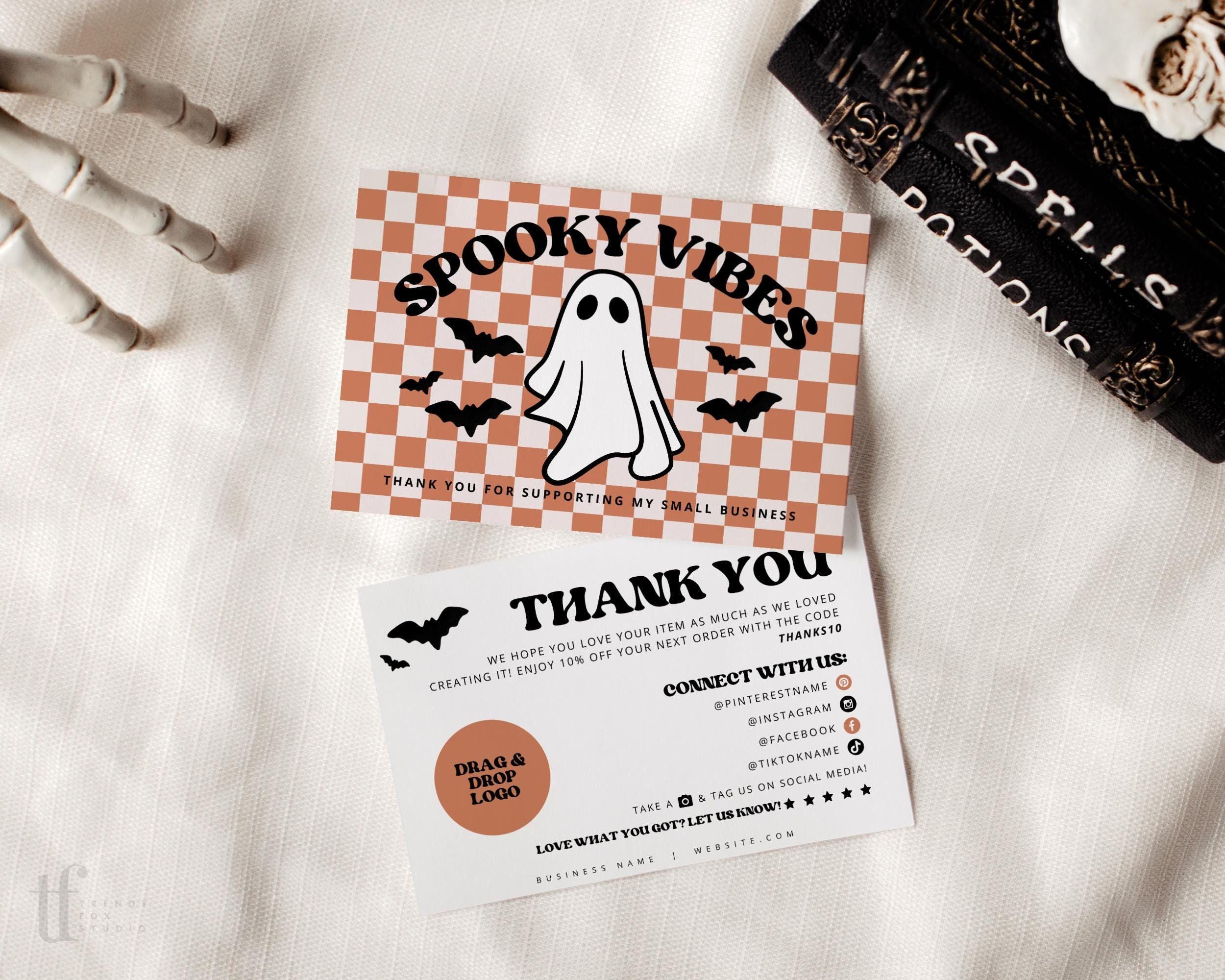 Retro Halloween Business Thank You Card Template, Editable Small ...