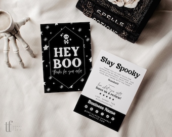 Gothic Business Thank You Card Canva Template Editable Halloween Thank You Insert, Hey Boo Skull Moon Stars Black Thank You Business Card